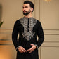 Rajwada Black Silk Blend Embroidered Kurta Set For Men