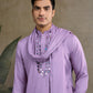 Rajwada Lavender Viscose Rayon Embellished Stitched Kurta For Men