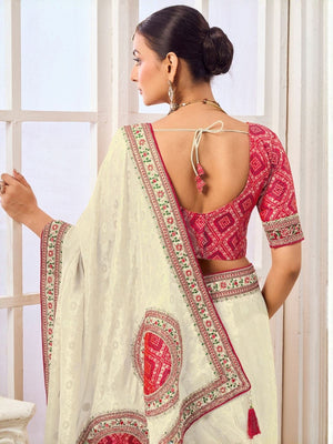 Rajwada Off White Viscose Embroidered Saree For Women