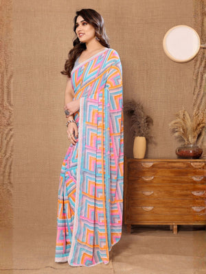Rajwada Grey Georgette Printed Saree For Women