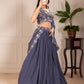 Rajwada Grey Georgette Embroidered Semi-Stitched lehenga For Women