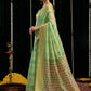 Rajwada Light Green Cotton Blend Solid Saree For Women
