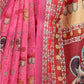 Rajwada Pink Cotton Linen Solid Printed Saree For Women