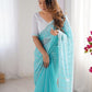 Rajwada Sky Blue Chiffon Embellished Solid Saree For Women