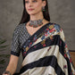Rajwada Black And White Silk Blend Printed Elegant Saree For Women