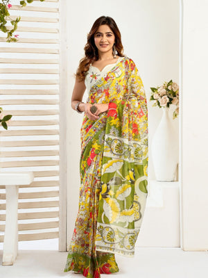 Rajwada Multicolour Cotton Linen Zari Work Saree For Women