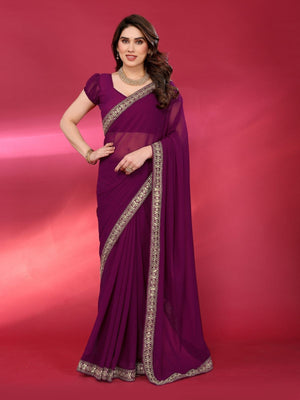 Rajwada Wine Georgette Embellished Saree For Women
