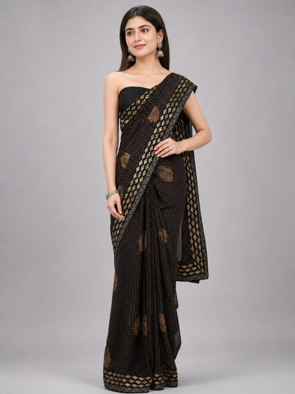 Black Silk Blend Embellished Saree