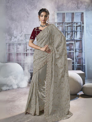 Rajwada Grey Georgette Embellished Elegant Saree For Women