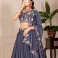 Rajwada Grey Georgette Embroidered Semi-Stitched lehenga For Women
