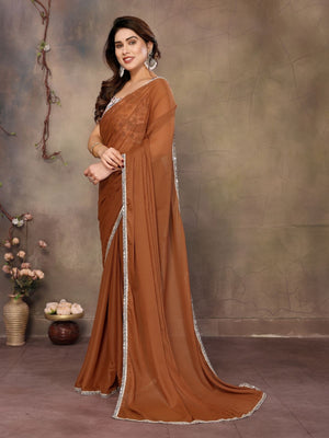 Rajwada Mustard Georgette Solid Saree For Women