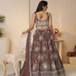 Rajwada Brown Silk Blend Embroidered Semi-Stitched Lehenga For Women