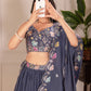 Rajwada Grey Georgette Embroidered Semi-Stitched lehenga For Women