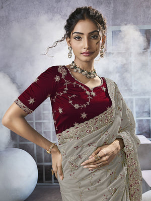 Rajwada Grey Georgette Embellished Elegant Saree For Women