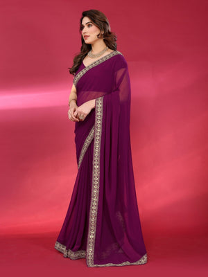 Rajwada Wine Georgette Embellished Saree For Women