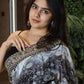 Rajwada Black Georgette Solid Printed Saree For Women