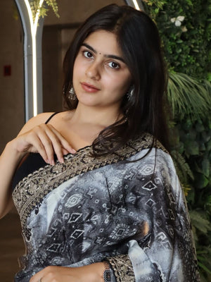 Rajwada Black Georgette Solid Printed Saree For Women