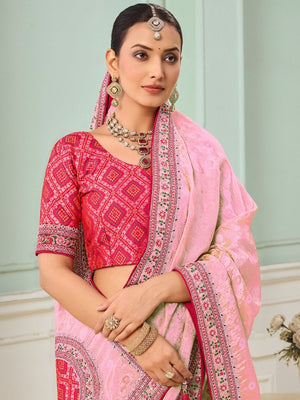 Rajwada Light Pink Viscose Embroidered Saree For Women