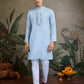 Rajwada Sky Blue Viscose Silk Embellished Stitched Kurta For Men