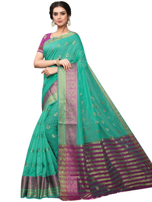Rajwada Sea Green Silk Blend Embellished Saree For Women