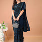 Rajwada Teal Georgette Sequin Elegant Saree For Women