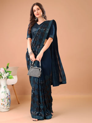 Rajwada Teal Georgette Sequin Elegant Saree For Women