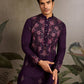 Rajwada Purple Silk Blend Embroidered Stitched Kurta For Men