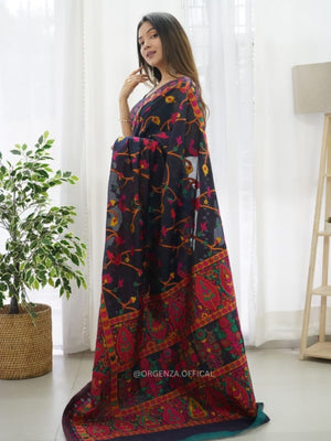 Rajwada Navy Blue Silk Blend Woven Saree For Women