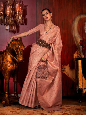 Rajwada Peach Silk Blend Woven Saree With Unstitched Blouse For  Women