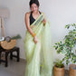 Rajwada Light Green Organza Lace Work Saree With Unstitched Blouse For Women