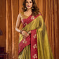 Rajwada Olive Green And Maroon Silk Blend Solid Saree For Women