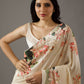 Rajwada Cream Georgette Lotus Printed Saree With Unstitched Blouse For Women