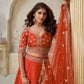 Rajwada Orange Silk Blend Embroidered Semi-Stitched Lehenga For Women