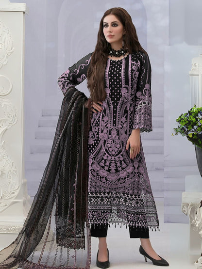 Rajwada Lavender Georgette Embroidered Semi-Sitched Kurta Set For Women