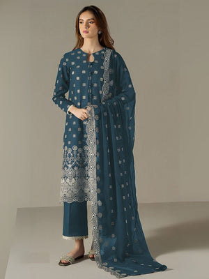 Rajwada Teal Blue Georgette Embroidered Semi Stitched Kurta Set For Women