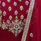 Rajwada Maroon Georgette Embroidered Stitched Gown With Dupatta For Women
