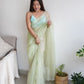 Rajwada Light Green Organza Embroidered Saree With Unstitched Blouse For Women