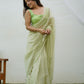 Rajwada Light Green Organza Mirror Work Saree With Unstitched Blouse For Women