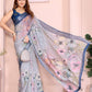 Rajwada Sky Blue Cotton Linen Printed Saree For Women
