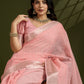Rajwada Peach Silk Blend Woven Checked Saree For Women