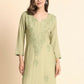 Rajwada Pista Green Rayon Embroidered Kurti For Women