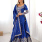 Rajwada Royal Blue Silk Blend Embroidered Semi-Stitched lehenga For Women