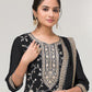 Rajwada Black Silk Blend Embroidered Semi-Stitched Kurta Set For Women