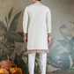 Rajwada White Viscose Silk Embroidered Stitched Kurta For Men