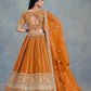 Rajwada Orange Art Silk Embellished Semi-Stitched lehenga For Women