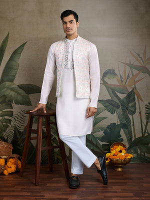 Rajwada White Silk Blend Embellished Kurta For Men