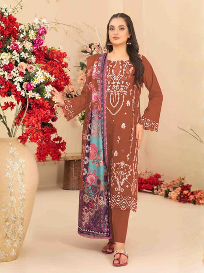 Rajwada Rust Cotton Embroidered Semi-Stitched Kurta Set For Women