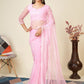 Rajwada Light Pink Embellished Net Saree With unstitched Blouse For Women