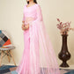Rajwada Light Pink Embellished Net Saree With unstitched Blouse For Women