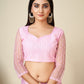 Rajwada Light Pink Embellished Net Saree With unstitched Blouse For Women